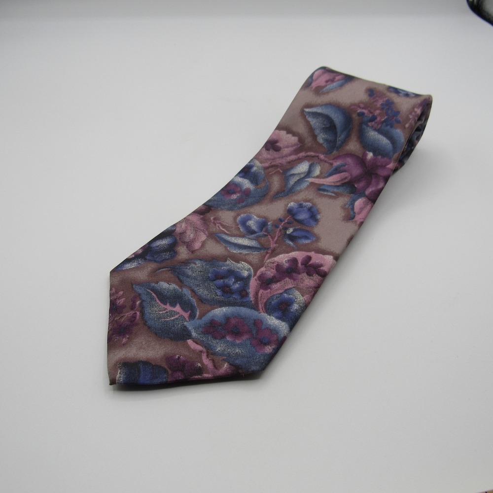 Geoffrey Beene Necktie Mens OS Purple Excellent Floral Silk Leaf Pattern